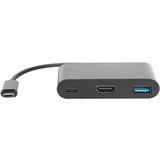 Digitus USB 3.2 Gen 1 Multiport-Hub, USB-C Stecker > USB-A + USB-C Buchse + HDMI-Buchse, USB-Hub schwarz, PD, Laden mit bis zu 60 Watt