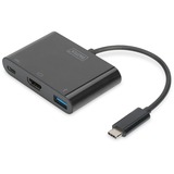 Digitus USB 3.2 Gen 1 Multiport-Hub, USB-C Stecker > USB-A + USB-C Buchse + HDMI-Buchse, USB-Hub schwarz, PD, Laden mit bis zu 60 Watt