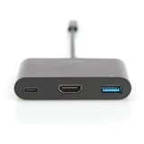 Digitus USB 3.2 Gen 1 Multiport-Hub, USB-C Stecker > USB-A + USB-C Buchse + HDMI-Buchse, USB-Hub schwarz, PD, Laden mit bis zu 60 Watt