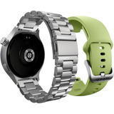 Motorola moto watch, Smartwatch silber, mit silbernem Edelstahl-Armband und grünem Silikon-Armband