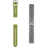 Motorola moto watch, Smartwatch silber, mit silbernem Edelstahl-Armband und grünem Silikon-Armband
