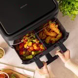 Cecotec Heißluftfritteuse Cecofry Dual 9000 schwarz/edelstahl, 2.850 Watt, Korb 9 Liter (teilbar in zwei 4,5 Liter Körbe)