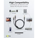 goobay Plus Audio Adapterkabel AUX 3,5mm Klinke > Stereo-Cinch Stecker schwarz/silber, 0,5 Meter