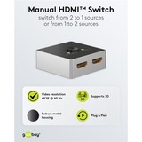 goobay Manuelle HDMI-Umschaltbox 2 auf 1 (4K @ 60Hz), HDMI Switch schwarz/silber