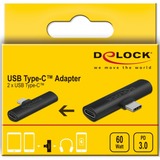 DeLOCK USB 2.0 Adapter, USB-C Stecker 90° > 2x USB-C Buchse schwarz, PD, Laden mit bis zu 60 Watt