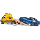 bruder MB Sprinter Autotransporter mit Light & Sound Modul , Modellfahrzeug orange/blau, Inkl. Roadster