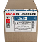 fischer Spanplattenschraube ClassicFast II 4,5x30 Senkkopf TX 1000 Stück, mit Vollgewinde, verzinkt