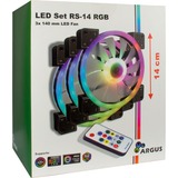 Inter-Tech Argus RGB-Fan Set RS-14 140x140x25, Gehäuselüfter schwarz, 3er Set, inkl. Controller, 140 mm