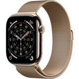 Apple Watch Series 11, Smartwatch Titan Gold, Titangehäuse, 46 mm, Milanaise Armband gold S/M, Cellular