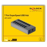 DeLOCK Externer SuperSpeed USB Hub mit 7 Ports + Schalter, USB-Hub 