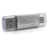 MediaRange Kombo-Speicherstick 256 GB, USB-Stick silber/transparent, USB-A 3.2 Gen 1, USB-C 3.2 Gen 1