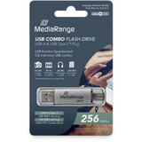 MediaRange Kombo-Speicherstick 256 GB, USB-Stick silber/transparent, USB-A 3.2 Gen 1, USB-C 3.2 Gen 1