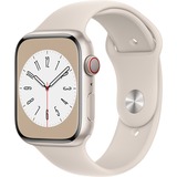 Apple Watch Series 8, Smartwatch champagner, 45 mm, Sportarmband, Aluminium-Gehäuse, LTE