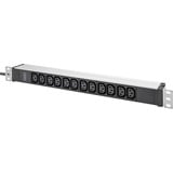 Digitus Steckdosenleiste 19" PDU mit Aluminiumprofil, 12-fach C13 schwarz/aluminium, 2 Meter Kabel, 1 HE, 1-phasig 16A, Schutzkontaktstecker