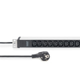 Digitus Steckdosenleiste 19" PDU mit Aluminiumprofil, 12-fach C13 schwarz/aluminium, 2 Meter Kabel, 1 HE, 1-phasig 16A, Schutzkontaktstecker