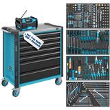 Hazet Werkstattwagen Assistent (179NXL-7/382) Sortiment, Werkzeugwagen blau/schwarz, 308-teilig inkl. DAB Radio