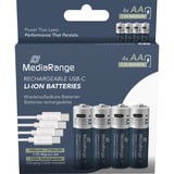 MediaRange USB-C Li-Ion Akku, Mignon AA I 1.5V | 1400 mAh, 4erPack 4 Stück