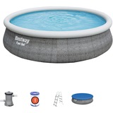 Bestway Fast Set Aufstellpool-Set, Ø 457cm x 107cm, Schwimmbad grau, mit Filterpumpe