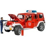 bruder 02528 Jeep Wrangler Unlimited Rubicon Feuerwehrfahrzeug mit Feuerwehrmann, Modellfahrzeug rot/weiß