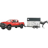 bruder RAM 2500 Power Wagon mit Pferdeanhänger, Modellfahrzeug rot/weiß, und Pferd