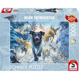 Schmidt Spiele Mark Fredrickson: Hundeliebe - schwarzer Labrador im Schnee, Puzzle 1000 Teile