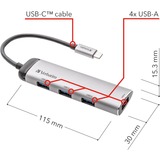 Verbatim USB-C Multiport-Hub 4xUSB 3.2, USB-Hub silber