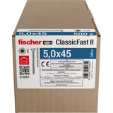 fischer Spanplattenschraube ClassicFast II 5,0x45 Senkkopf TX 500 Stück, mit Teilgewinde, verzinkt