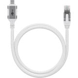 goobay Ethernet-Kabel USB-C 3.2 Gen2 Stecker > RJ-45 Stecker, LAN-Adapter weiß, 1 Meter, geflochtener Textilmantel