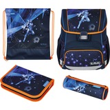 Herlitz Loop Plus Galaxy Game, Schulranzen dunkelblau/orange, inkl. 16 tlg. Schüleretui, Faulenzermäppchen, Sportbeutel