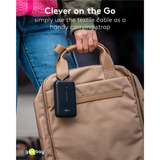 goobay Powerbank 20.000 mAh, integriertes USB-C Kabel 13cm, 30 Watt schwarz, 20 Ah, 1x USB-A, 2x USB-C, PD, QC