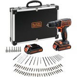 BLACK+DECKER Akku-Bohrschrauber BDCDC18BAFC, 18Volt schwarz/orange, 2x Li-Ionen Akku (1,5Ah), 80-tlg. Zubehör-Set