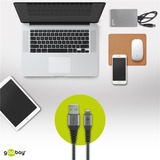 goobay USB 2.0 Adapterkabel, USB-A Stecker > Lightning Stecker grau/silber, 2 Meter, gesleevt, Metallstecker