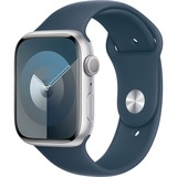 Apple Watch Series 9, Smartwatch silber/blau, Aluminium, 45 mm, Sportarmband