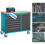 Hazet Werkbank Assistent (179NW-7/210), fahrbar, Sortiment, Werkzeugwagen blau/schwarz, 210-teilig inkl. DAB Radio