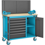 Hazet Werkbank Assistent (179NW-7/210), fahrbar, Sortiment, Werkzeugwagen blau/schwarz, 210-teilig inkl. DAB Radio