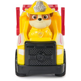 Spin Master Paw Patrol Fire Rescue - Rubbles Rettungs-Truck, Spielfahrzeug mit Schaufel und Geschossen sowie Rubble Hundefigur