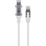 goobay Ethernet-Kabel USB-A 3.2 Gen1 Stecker > RJ-45 Stecker, LAN-Adapter weiß, 10 Meter, geflochtener Textilmantel