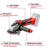 EINHELL Winkelschleifer TE-AG 18 Li-Solo, 18Volt rot, ohne Akku und Ladegerät