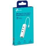 TP-Link LAN-Adapter UE330C, USB 3.2 Gen1 USB-C > 3x USB-A + RJ-45 weiß, Gigabit Ethernet