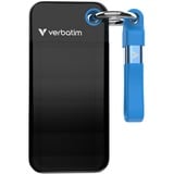 Verbatim Pocket SSD 1 TB, Externe SSD schwarz/blau, USB-C 3.2 Gen 2 (10 Gbit/s), mit Schlüsselring und Kabelhalter