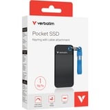 Verbatim Pocket SSD 1 TB, Externe SSD schwarz/blau, USB-C 3.2 Gen 2 (10 Gbit/s), mit Schlüsselring und Kabelhalter