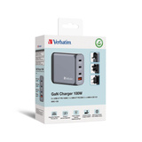Verbatim GaN-Ladegerät 100W, 1x USB-A , 3x USB-C grau, PD 3.0, QC 3.0