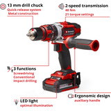 EINHELL Akku-Schlagbohrschrauber TE-CD 18/48 Li, 18Volt schwarz, 2x Li-Ionen Akku 2,0Ah