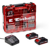 EINHELL Power X-Change Akku-Schlagbohrschrauber TE-CD 18/2 Li-i +64, 18Volt rot/schwarz, 2x Li-Ionen Akku 2,0Ah, Koffer + Bit-Bohrer-Set