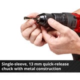 EINHELL Power X-Change Akku-Schlagbohrschrauber TE-CD 18/2 Li-i +64, 18Volt rot/schwarz, 2x Li-Ionen Akku 2,0Ah, Koffer + Bit-Bohrer-Set