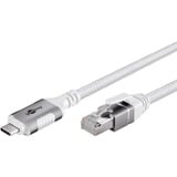 goobay Ethernet-Kabel USB-C 3.2 Gen2 Stecker > RJ-45 Stecker, LAN-Adapter weiß, 2 Meter, geflochtener Textilmantel
