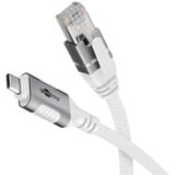 goobay Ethernet-Kabel USB-C 3.2 Gen2 Stecker > RJ-45 Stecker, LAN-Adapter weiß, 2 Meter, geflochtener Textilmantel