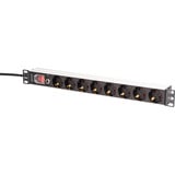 Digitus Steckdosenleiste 19" PDU mit Aluminiumprofil, 8-fach schwarz/aluminium, 2 Meter Kabel, 1 HE, mit Schalter und Überspannungsschutz