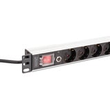 Digitus Steckdosenleiste 19" PDU mit Aluminiumprofil, 8-fach schwarz/aluminium, 2 Meter Kabel, 1 HE, mit Schalter und Überspannungsschutz