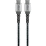 goobay USB-C Schnellladegerät Nano, PD, GaN, 65 Watt, USB-C Textilkabel schwarz, 1x USB-A, 2x USB-C PD, Quick Charge 3.0, 1 Meter Kabel
